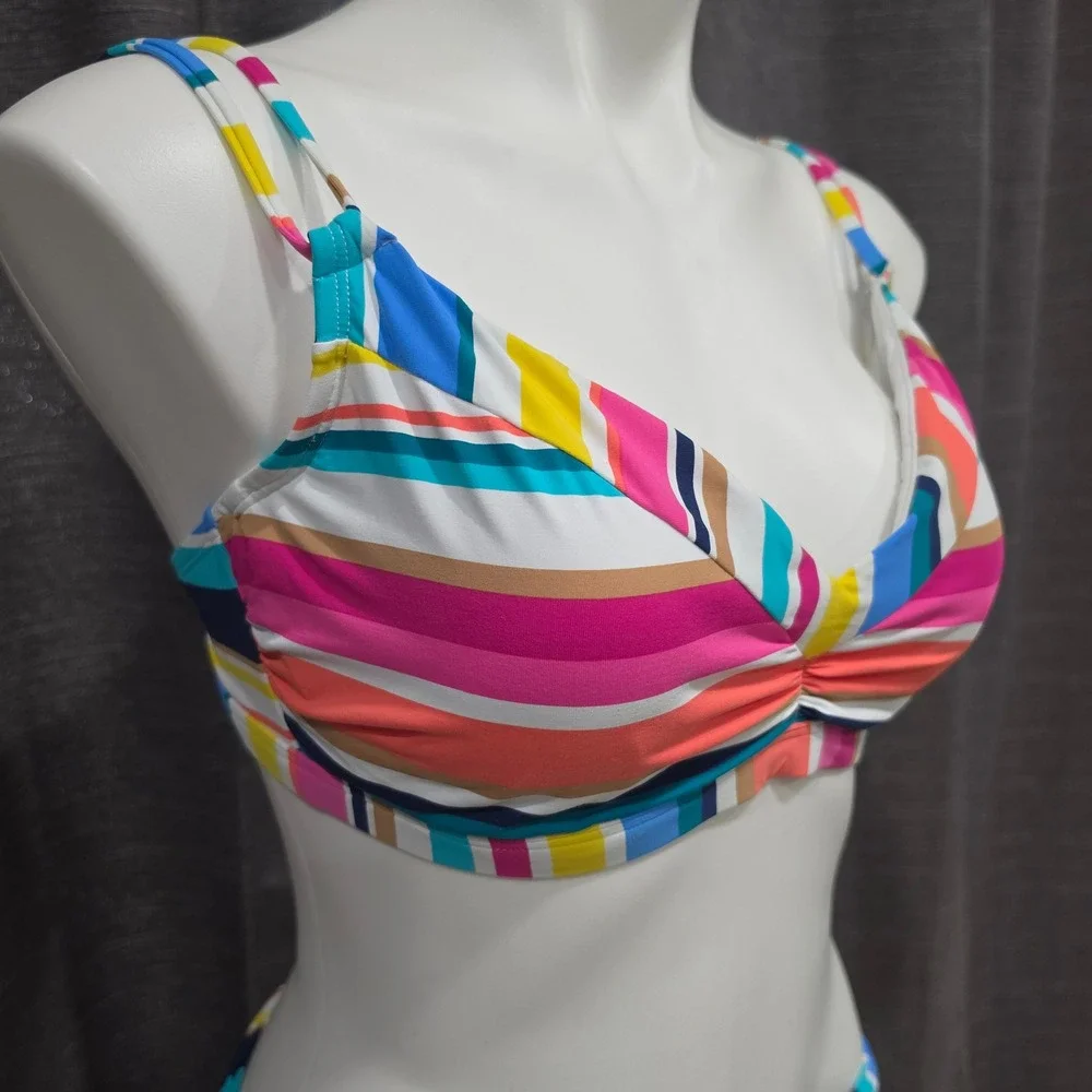 Bleu Rod Beattie Women Multicolor‎ Striped Underwire Bikini Set 36D Size 10 NWT